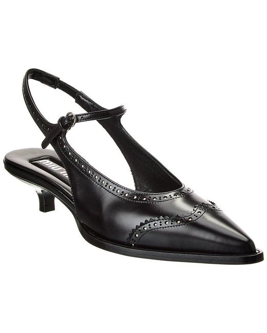 Miu Miu Black Brogue Leather Slingback Pump