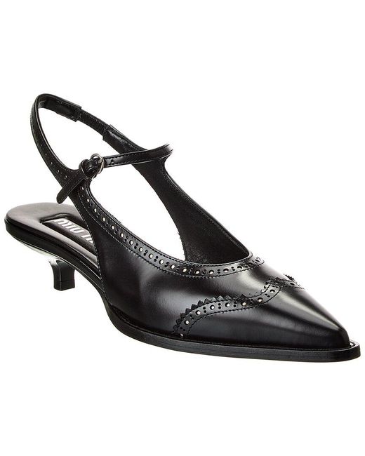 Miu Miu Black Brogue Leather Slingback Pump