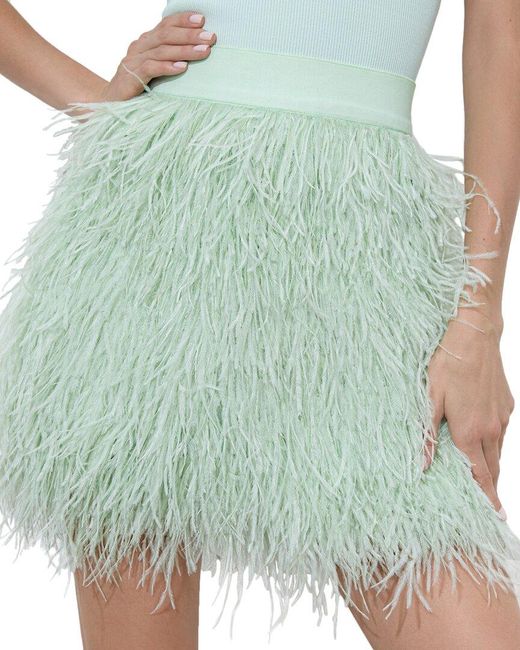 Alice + Olivia Green Cina Feather Skirt