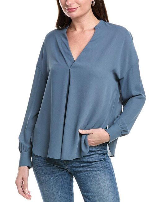 Vince Blue Front Pleat Blouse