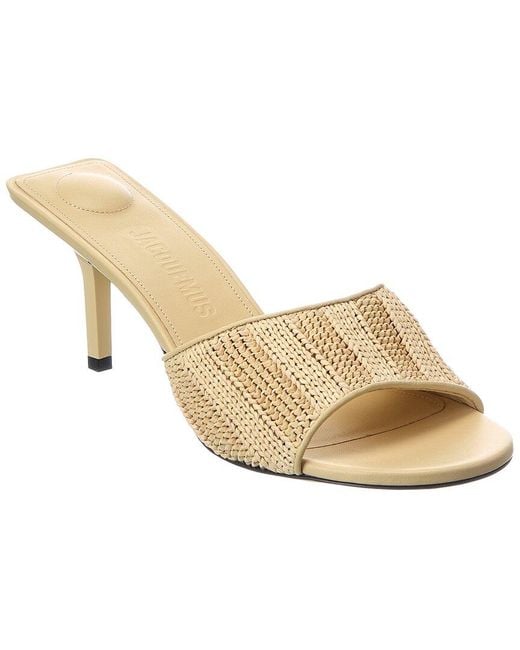 Jacquemus Natural Cubisto Raffia & Leather Mule