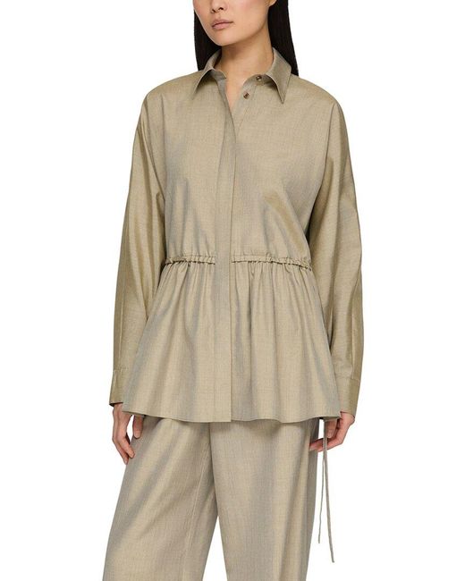 Lafayette 148 New York Natural Gathered Waist Tie Detail Silk Shirt