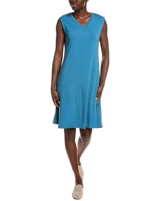 Eileen Fisher Blue V-Neck Midi Dress