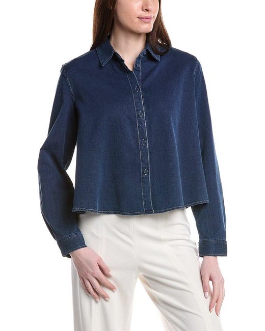 Max Studio Blue Pique Swing Blouse
