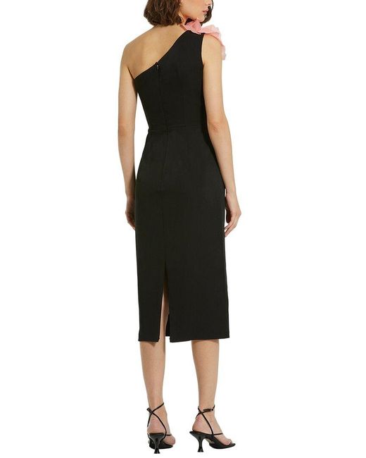 Mac Duggal Black Crepe One Shoulder Midi Dress With Flower