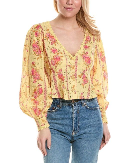 Free People Blue Blossom Eyelet Top