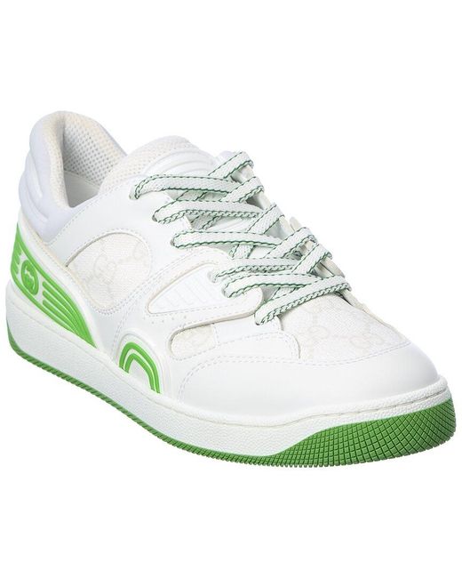 Gucci Basket Demetra & GG Supreme Canvas Sneaker in White (Green ...