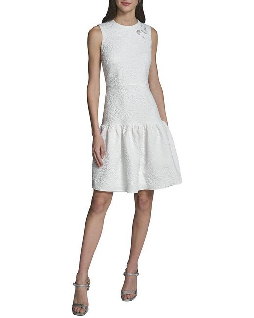 Karl Lagerfeld White Solid Floret Stretch Dress