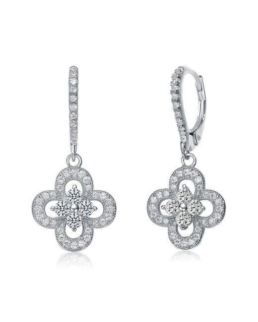Genevive Jewelry Metallic Silver Cz Flower Dangle Earrings
