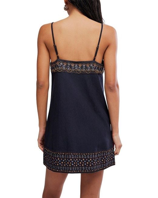 Free People Blue Sunspell Linen-Blend Mini Dress