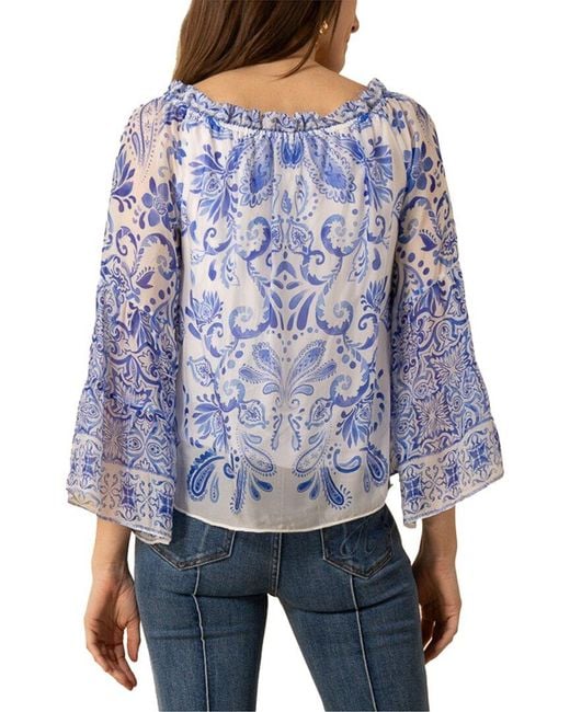 Hale Bob Blue Myra Silk-Blend Blouse