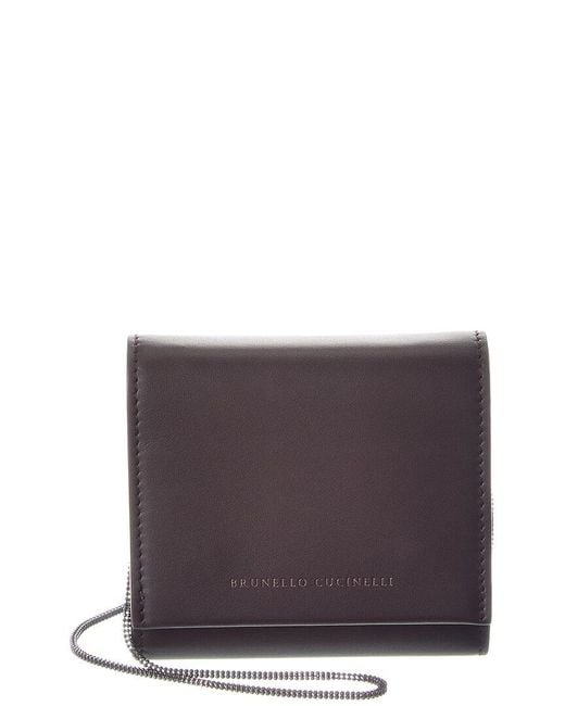 Brunello Cucinelli Purple Leather Wallet On Chain