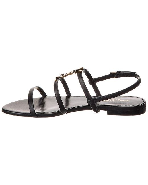 Saint Laurent Black Cassandre Leather Sandals