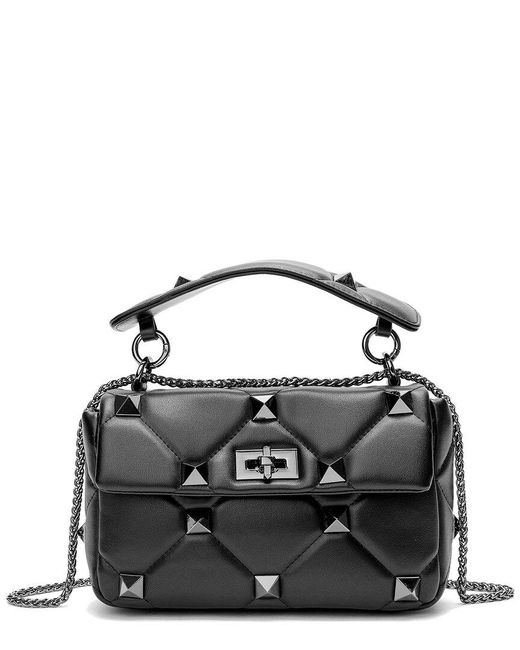 Tiffany & Fred Studded Sheepskin Leather Shoulder Bag in Black | Lyst