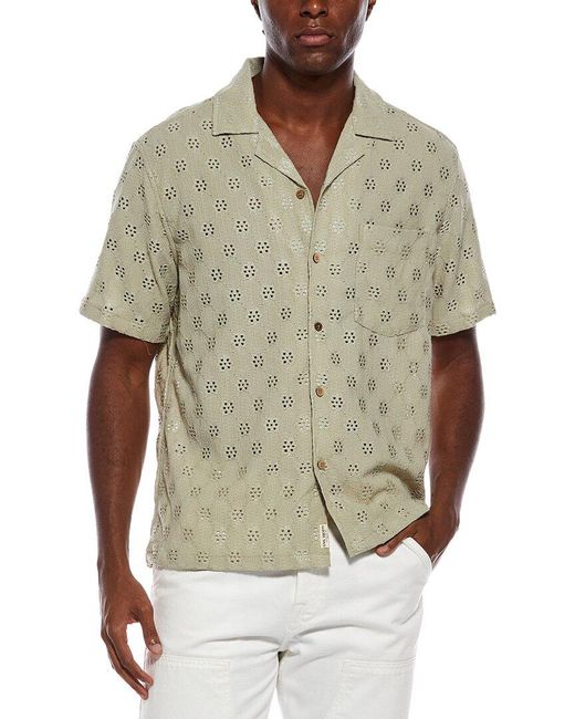 Civil Society Green Wake Relaxed Fit Diamond Pointell Button Front Shirt for men