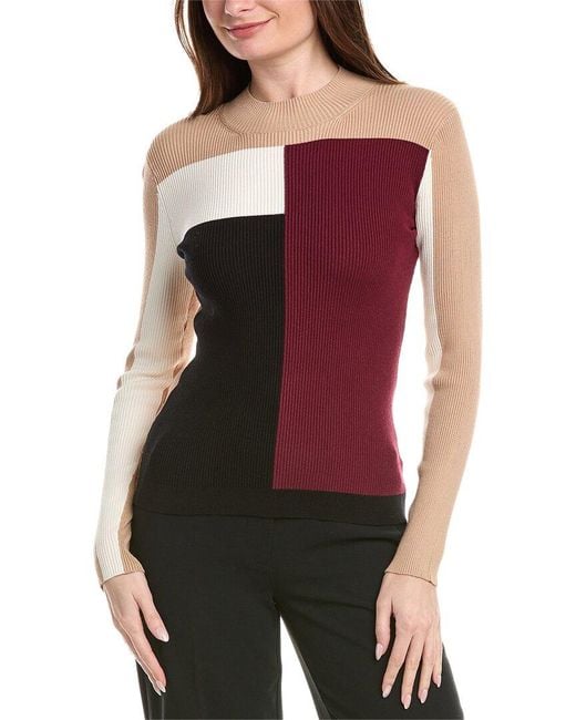 Tahari Red Mock Neck Colorblock Top