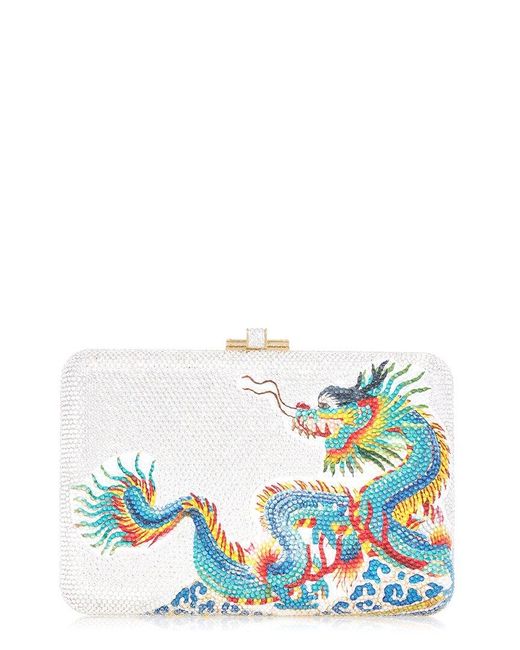 Judith Leiber Blue Slim Slide Dragon's Fortune Clutch