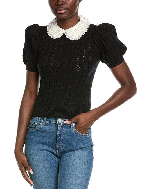 Alice + Olivia Black Chase Puff Sleeve Sweater
