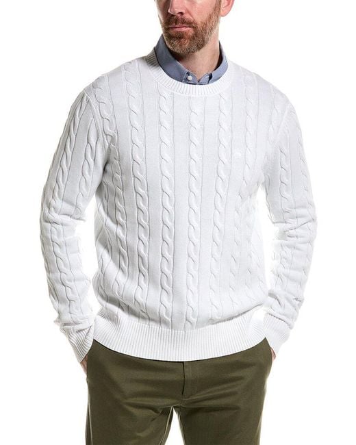 Brooks Brothers White Cable Crewneck Sweater for men