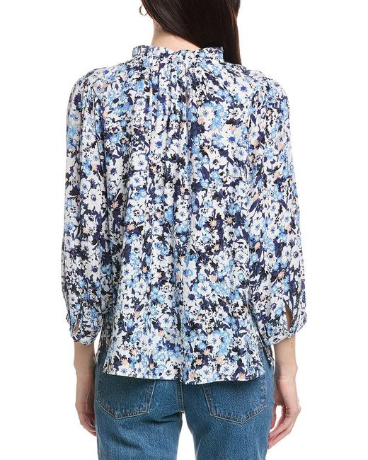 Vince Camuto Blue Raglan Peasant Split Neck Blouse