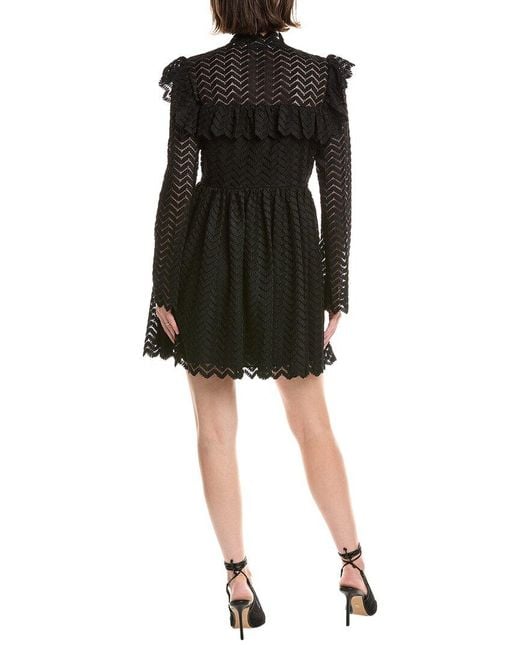 Rebecca Taylor Black Chevron Lace Mini Dress