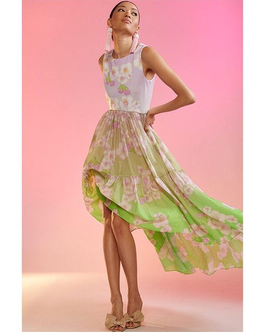 Cynthia Rowley Pink Ramie Tier Midi Dress