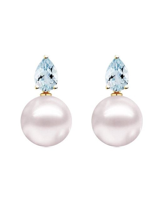 Kai Fine Jewelry White 14K 0.80 Ct. Tw. Aquamarine & 8-8.5Mm Pearl Drop Earrings