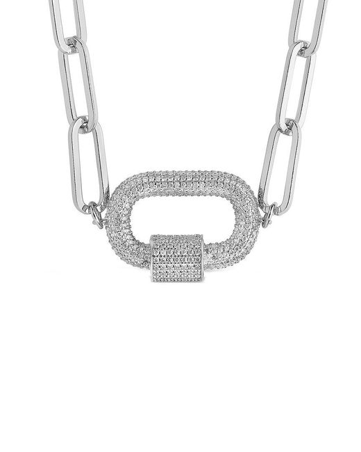 Sterling Forever Metallic Rhodium Plated Cz Carabiner Necklace