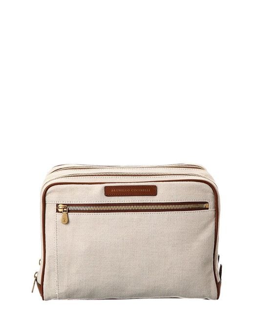 Brunello Cucinelli Natural Canvas & Leather Pouch for men