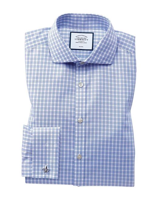 Charles Tyrwhitt Blue Non-Iron Twill Gingham Shirt for men