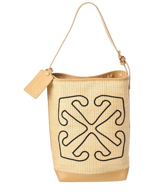 Off-White c/o Virgil Abloh Natural Off- Classic Raffia & Leather Hobo Bag