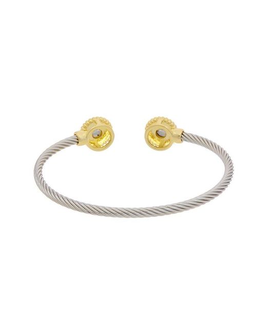 Juvell White 18K Two-Tone Plated Cz Twisted Cable Heart Bangle Bracelet