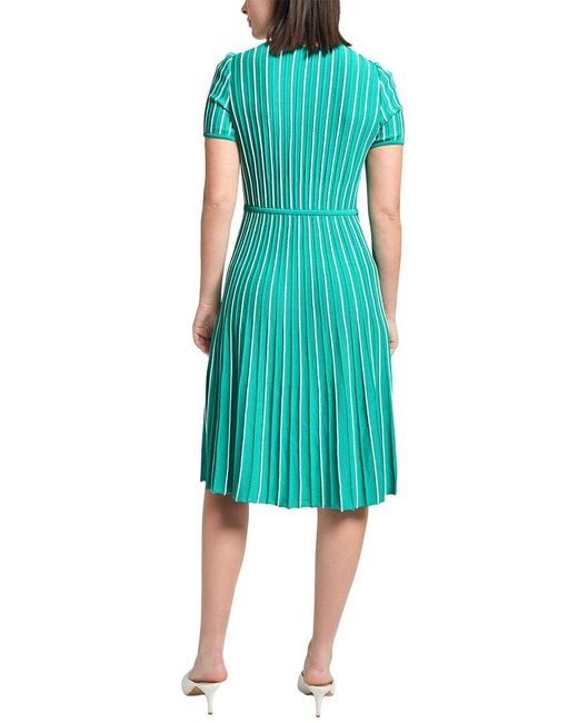 Ming Wang Green Jewel Neck Soft Knit Flare Dress