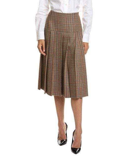 Prada Natural Pleated Checked Wool & Cashmere-Blend Midi Skirt