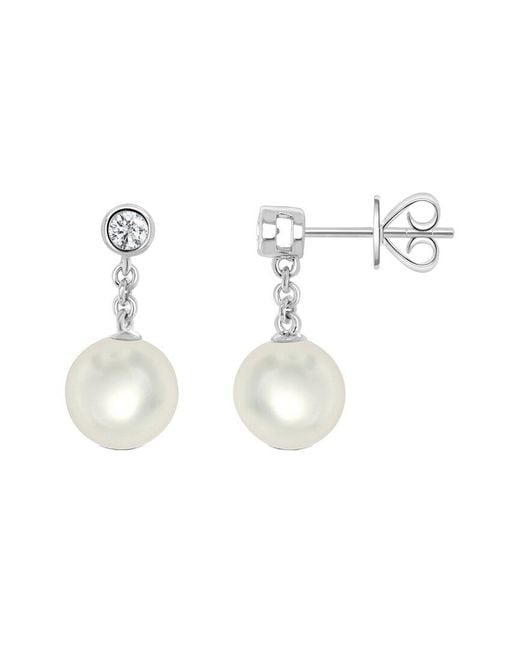 Sabrina Designs White 14k 0.17 Ct. Tw. Diamond & Pearl Dangle Earrings