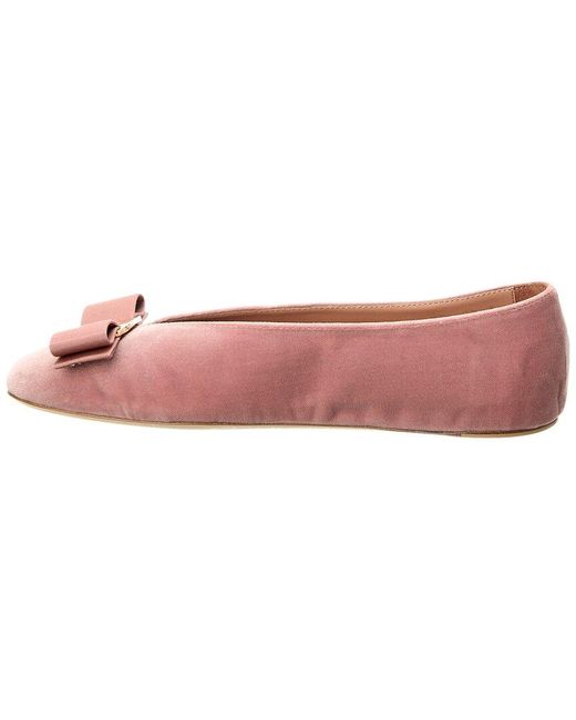 Ferragamo Pink Vara Bow Velvet Flat