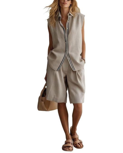 Olivia Taylor Natural Linen Top & Short Set