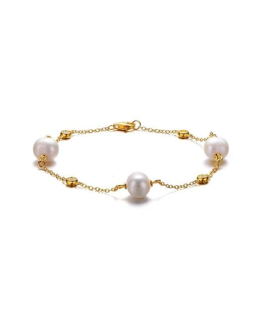 Rachel Glauber White 14k Over Silver 8.5-9mm Pearl Bracelet