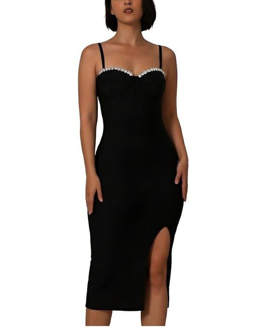 CAMILA BLANCO Black Solid Midi Dress