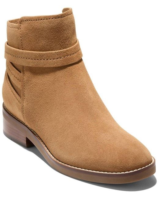 Cole Haan Brown Rosalyn Waterproof Ankle Strap Suede Boot