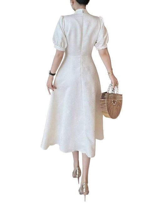Adele Berto White Silk-Blend Midi Dress