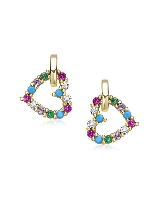 Rachel Glauber Blue 14K Plated Cz Heart Earrings