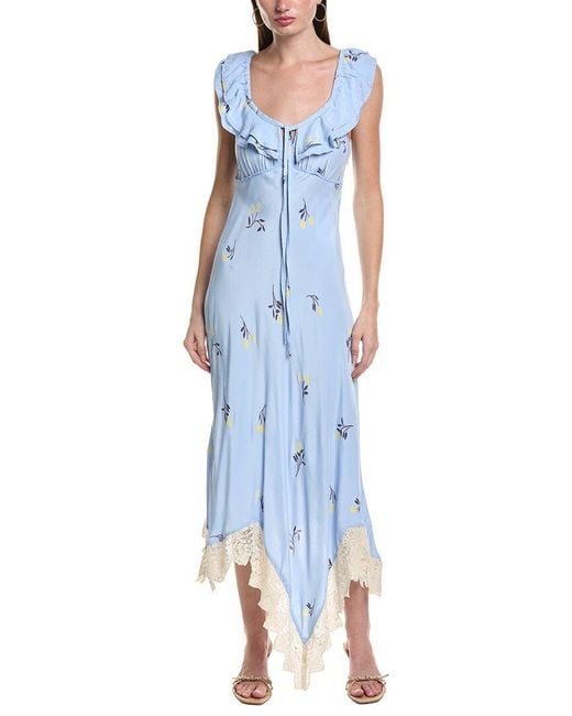 Free People Blue Flock Together Midi Dress