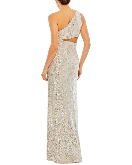 Mac Duggal Metallic Sequin One Shoulder Cut Out Gown
