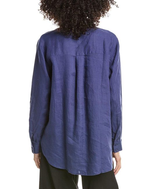 Eileen Fisher Blue Classic Collar Linen Long Shirt