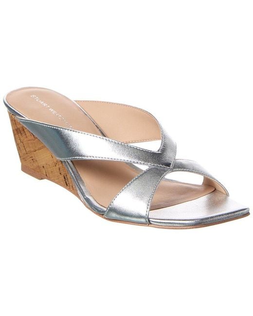 Stuart Weitzman White Miami 50 Leather Wedge Sandal