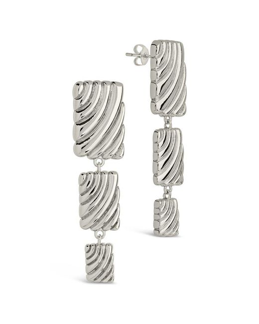 Sterling Forever White Rhodium Plated Haydée Triple Textured Drop Studs