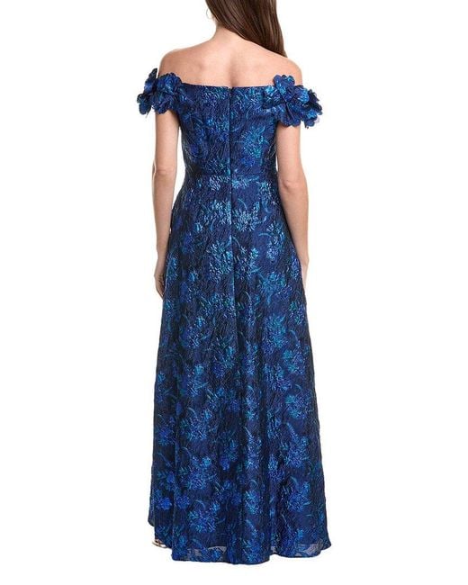 Adrianna Papell Blue Floral Jacquard Gown