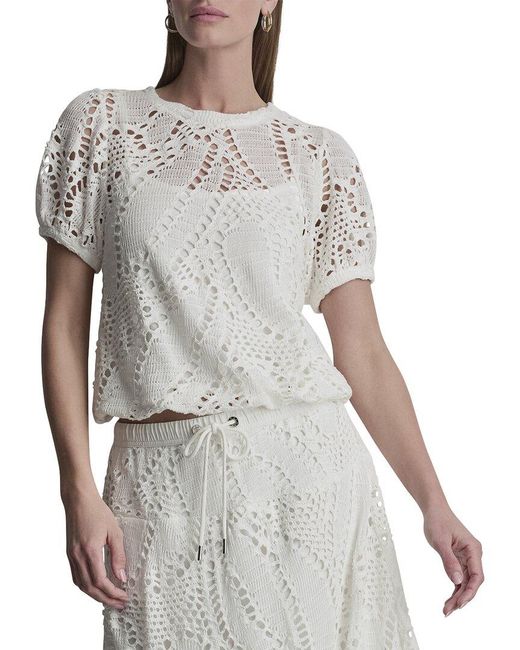 DKNY Gray Crochet Leaf Top