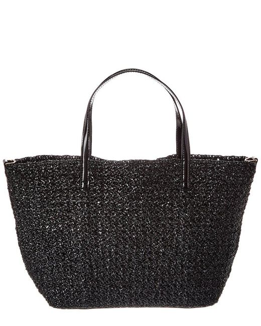 Tory Burch Black Emerson Lacquered Raffia Small Tote
